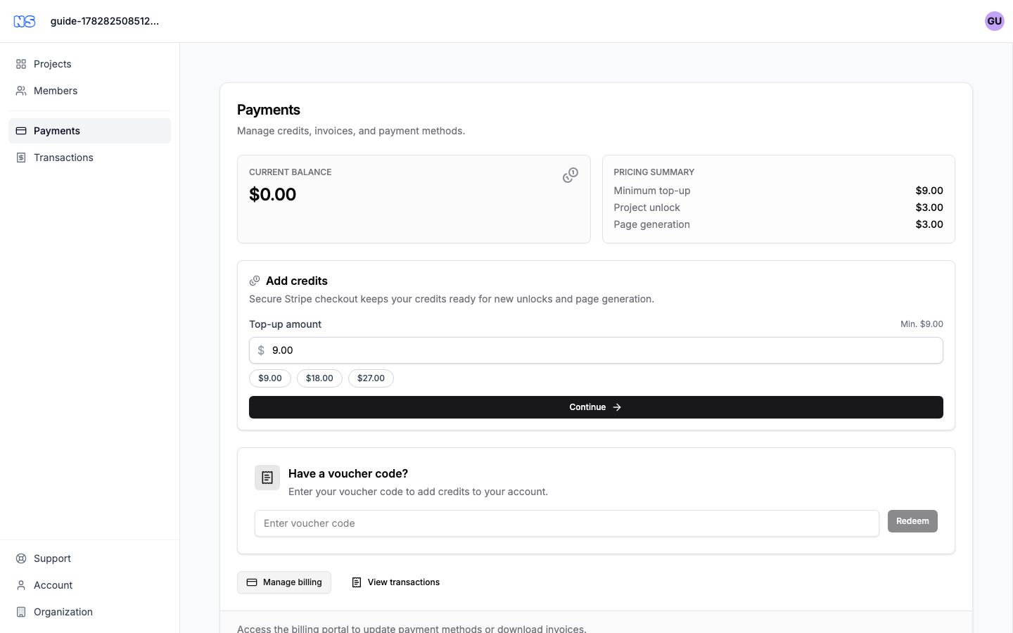 Adding credit to your organization