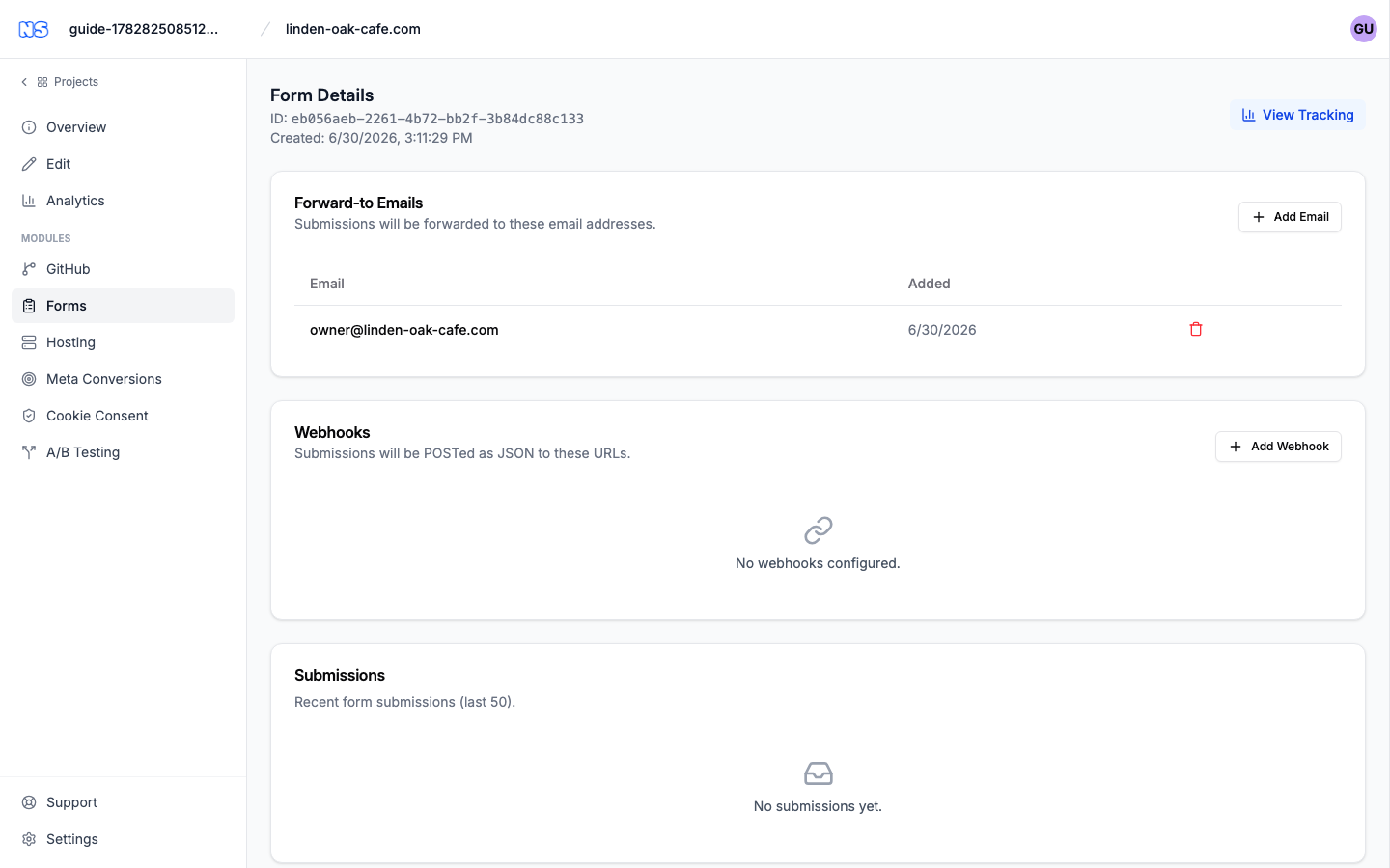 A form’s details page