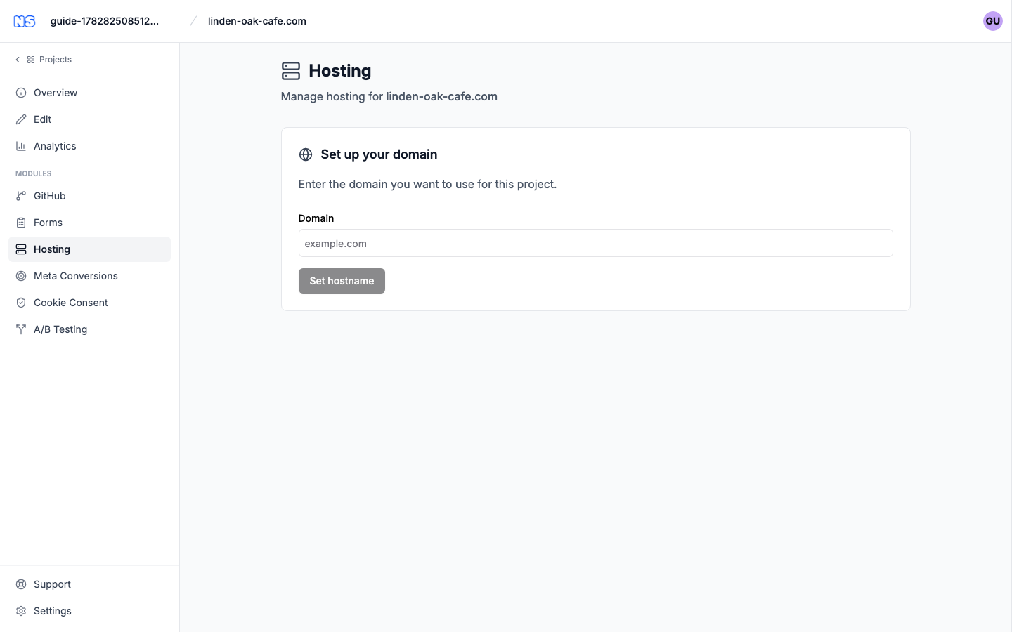 The Hosting page