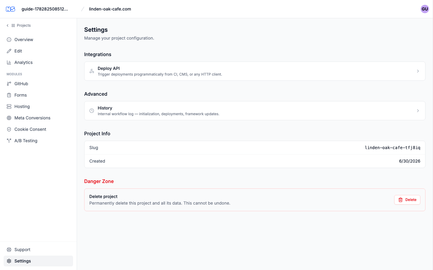 Project settings