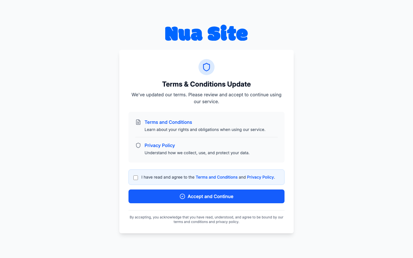 Accepting the terms and conditions